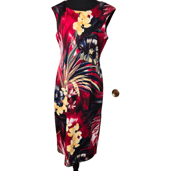 Connected Apparel Womens Black Multicolor Floral Print Midi Drs Sleeveless Sz 10 - Picture 1 of 6